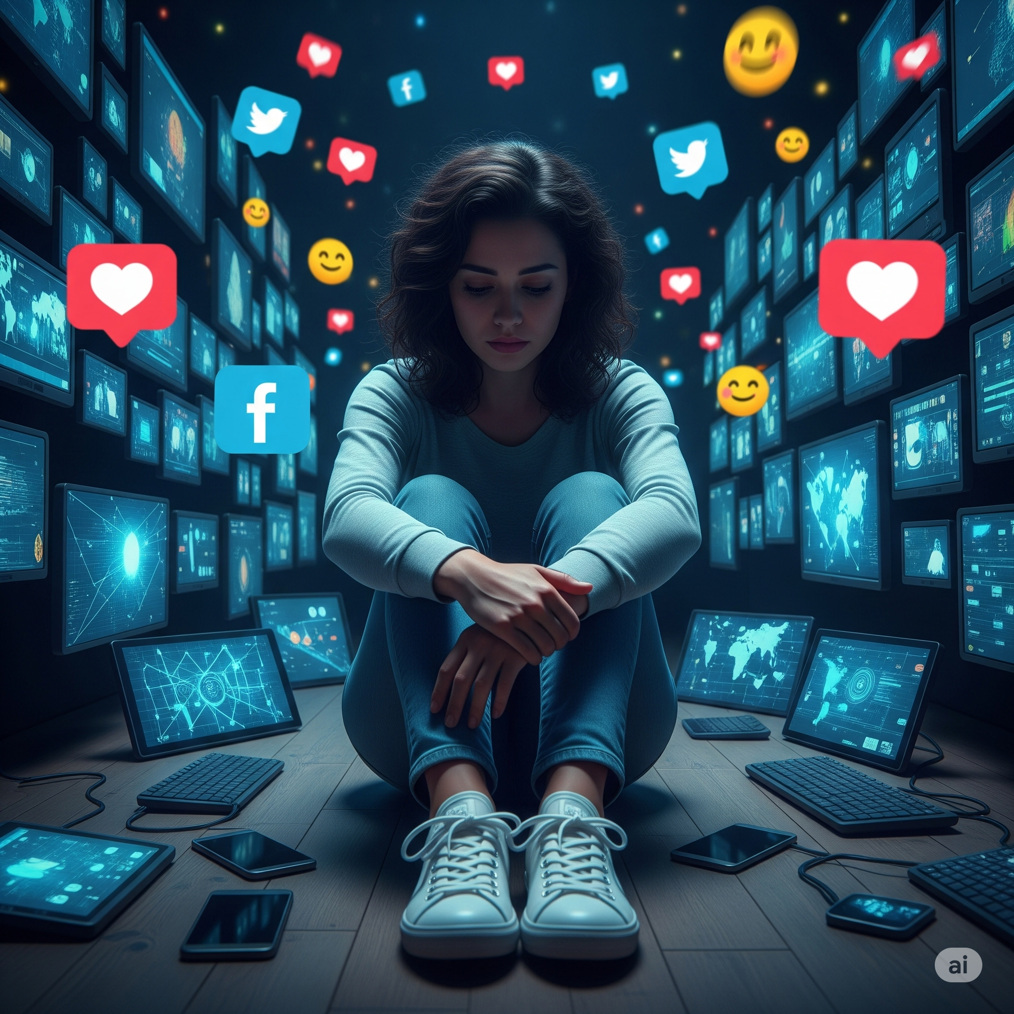 Silhouette of a person looking at a screen, feeling isolated