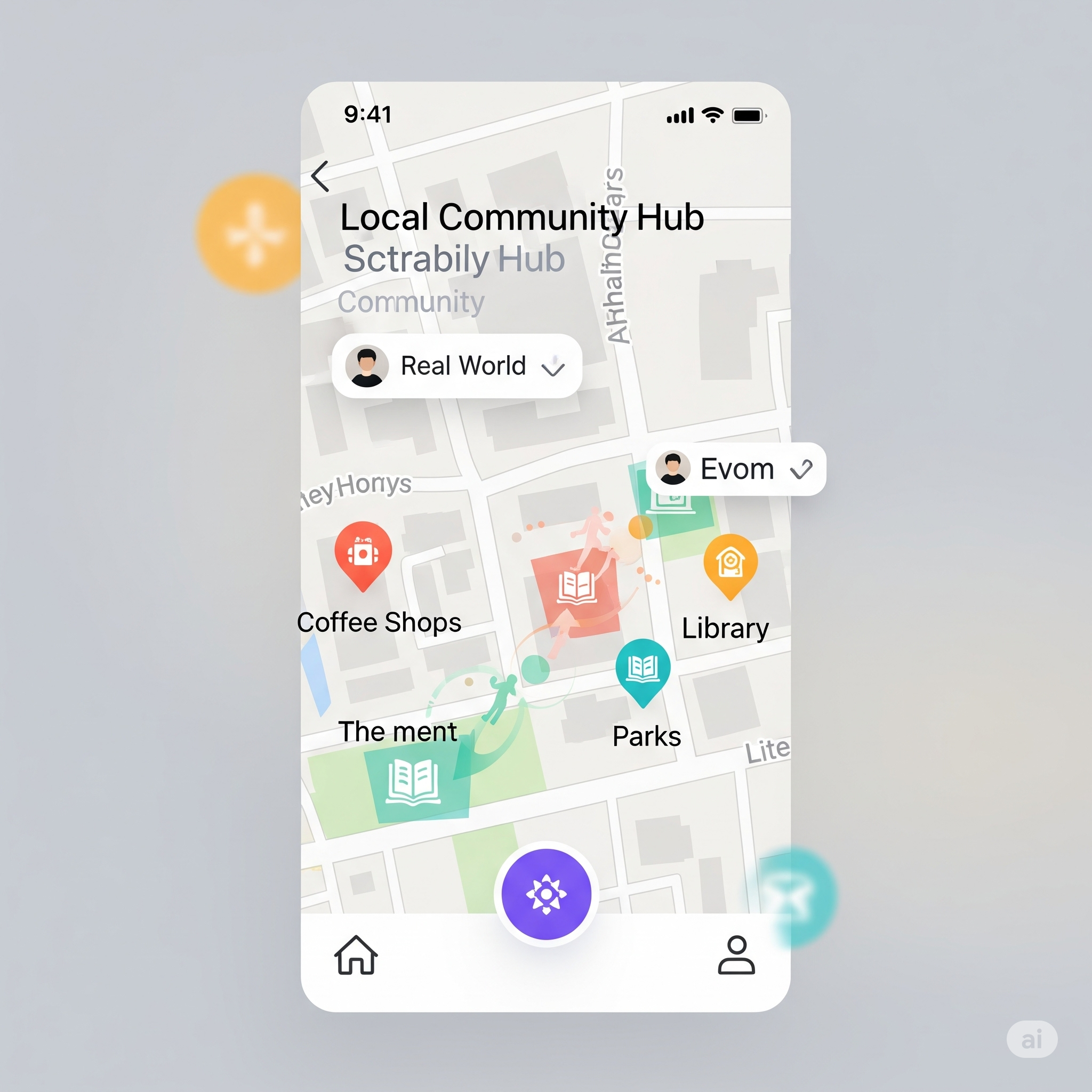 Illustration of a map pointing to local community spots